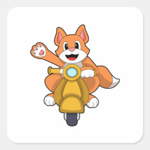 Cat as Biker with Scooter.PNG Square Sticker
