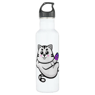 Cat as Bodybuilder with Dumbbell 710 Ml Water Bottle