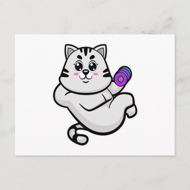 Cat as Bodybuilder with Dumbbell Postcard (Front)