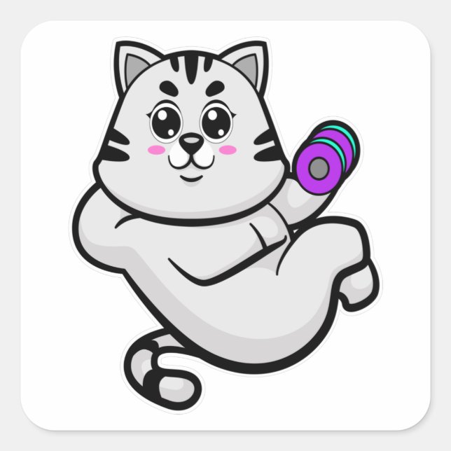 Cat as Bodybuilder with Dumbbell Square Sticker (Front)