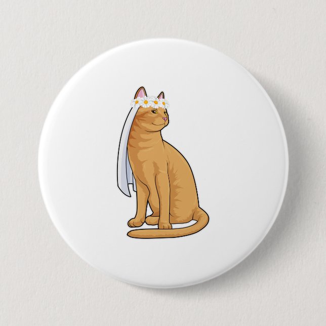 Cat as Bride with Veil 3 Inch Round Button (Front)