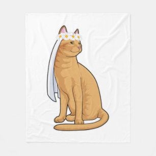 Cat as Bride with Veil Fleece Blanket