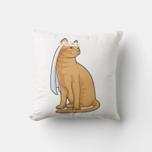 Cat as Bride with Veil Throw Pillow