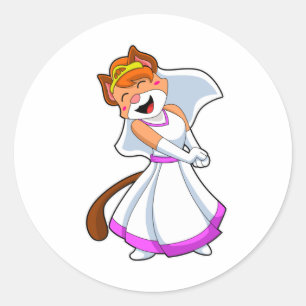 Cat as Bride with Wedding dress & Crown Classic Round Sticker