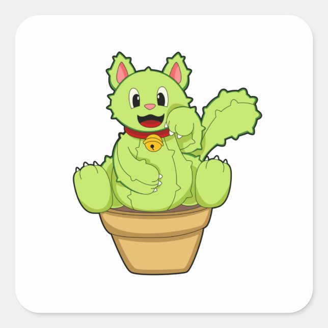 Cat as Cactus Square Sticker (Front)