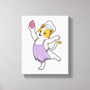 Cat as Cook with Cooking apron & Muffin Canvas Print
