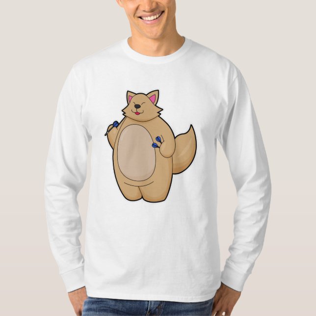 Cat as Dart player with Darts T-Shirt (Front)
