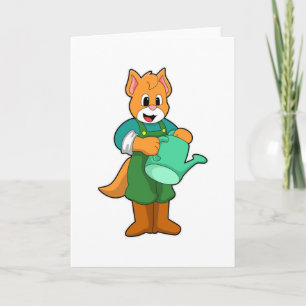 Cat as Farmer with Watering can Card