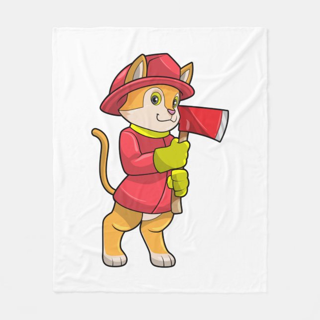 Cat as Firefighter with Ax Fleece Blanket (Front)