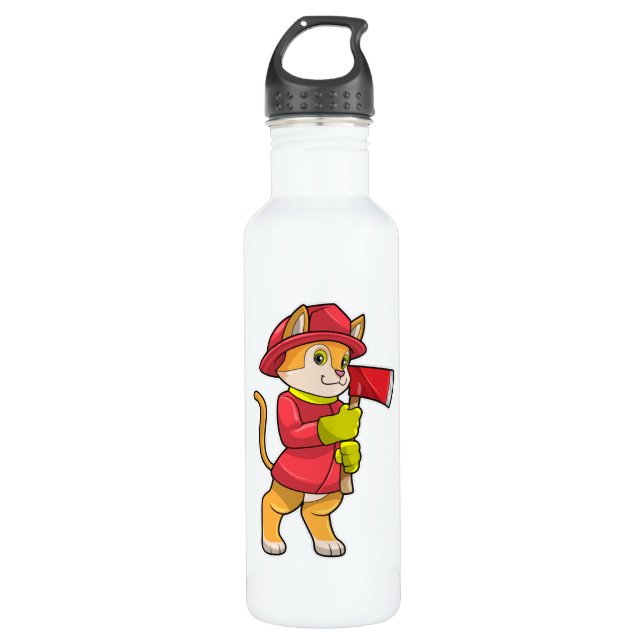 Cat as Firefighter with Axe 710 Ml Water Bottle (Front)