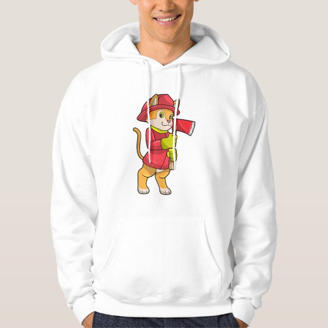 Cat as Firefighter with Axe Hoodie (Front)