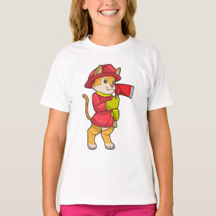 Cat as Firefighter with Axe T-Shirt