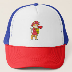 Cat as Firefighter with Axe Trucker Hat