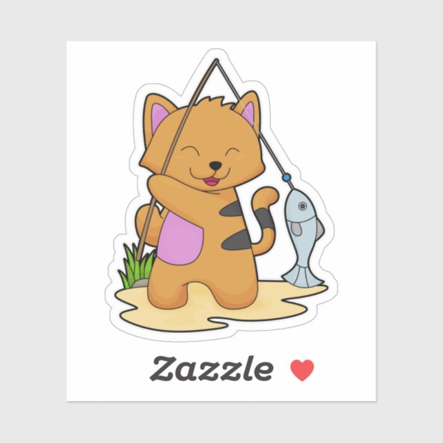 Cat as Fisher with Fishing rod & Fish (Sheet)