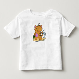 Cat as Fisher with Fishing rod & Fish Toddler T-shirt