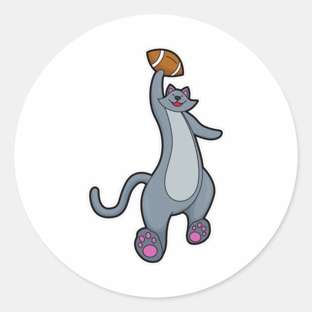 Cat as Football player with Football Classic Round Sticker (Front)