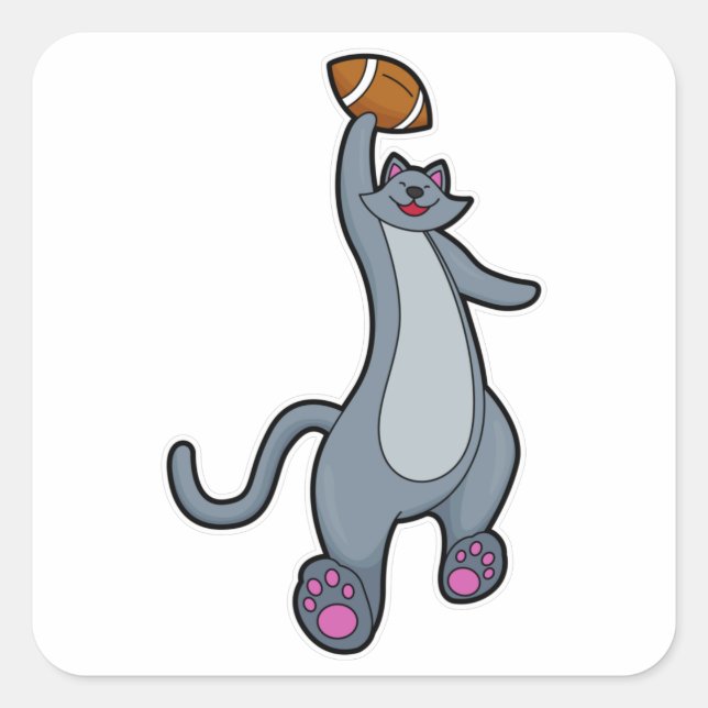 Cat as Football player with Football Square Sticker (Front)
