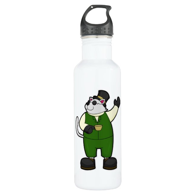 Cat as Groom with Coffee & Hat 710 Ml Water Bottle (Front)