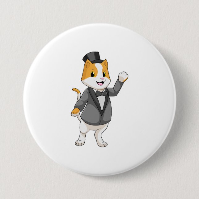 Cat as Groom with Ribbon 3 Inch Round Button (Front)
