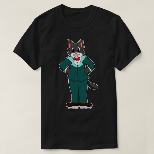 Cat as Groom with Suit Ribbon T-Shirt (Design Front)