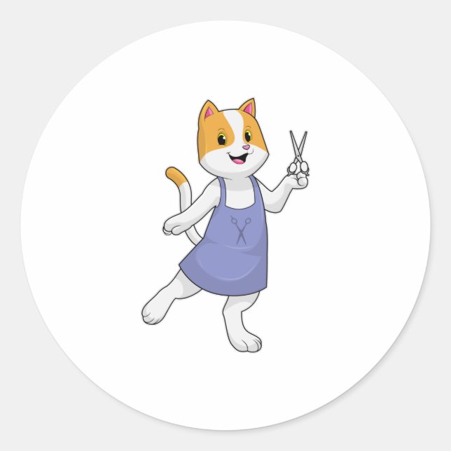 Cat as Hair stylist with Scissors Classic Round Sticker (Front)
