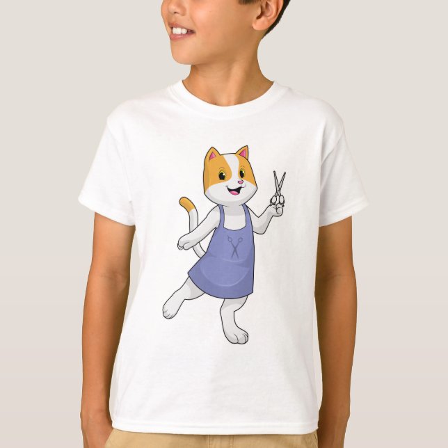 Cat as Hair stylist with Scissors T-Shirt (Front)