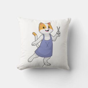 Cat as Hair stylist with Scissors Throw Pillow