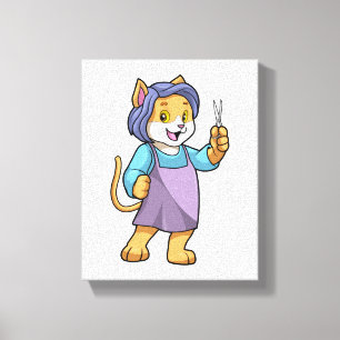 Cat as Hairdresser with Scissors Canvas Print