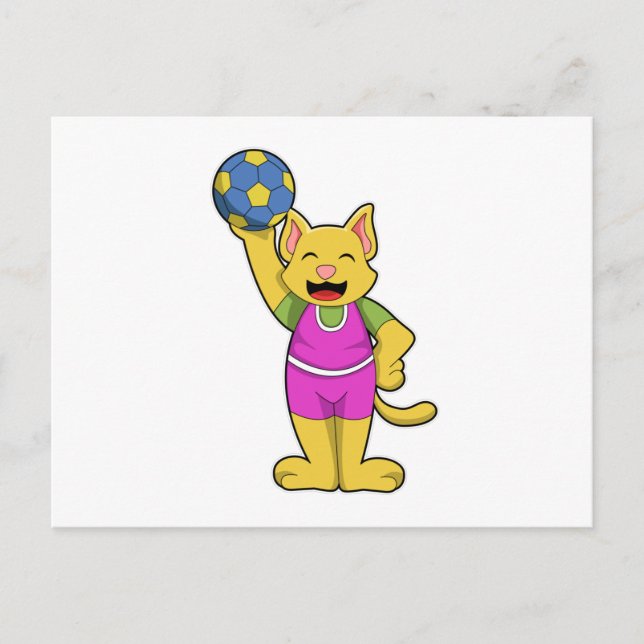 Cat as Handball player with Handball Postcard (Front)