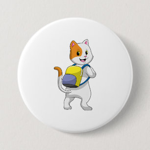 Cat as Hiker with Backpack 3 Inch Round Button