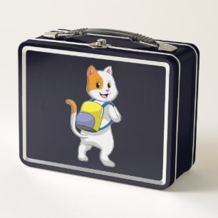 Cat as Hiker with Backpack Metal Lunch Box