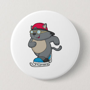 Cat as Ice Skater with Ice skates 3 Inch Round Button
