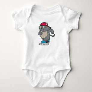 Cat as Ice Skater with Ice skates Baby Bodysuit