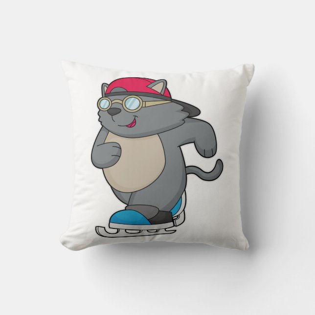 Cat as Ice Skater with Ice skates Throw Pillow (Front)