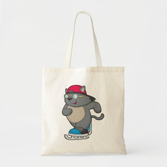 Cat as Ice Skater with Ice skates Tote Bag (Front)