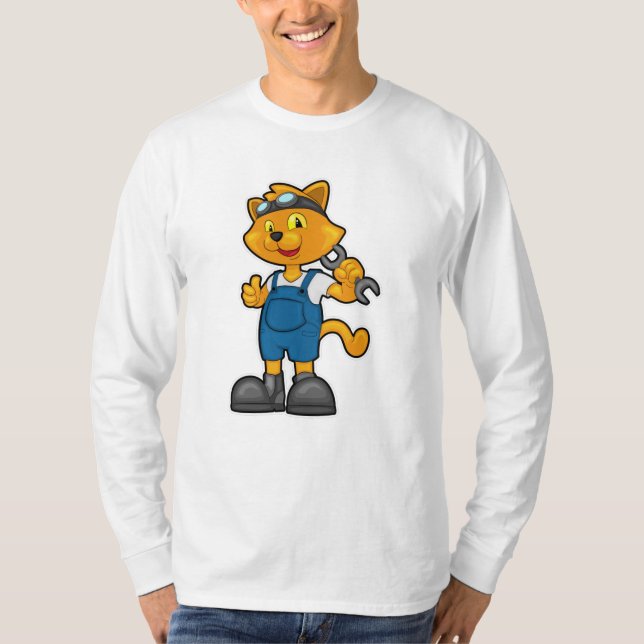 Cat as Mechanic with Spanner T-Shirt (Front)