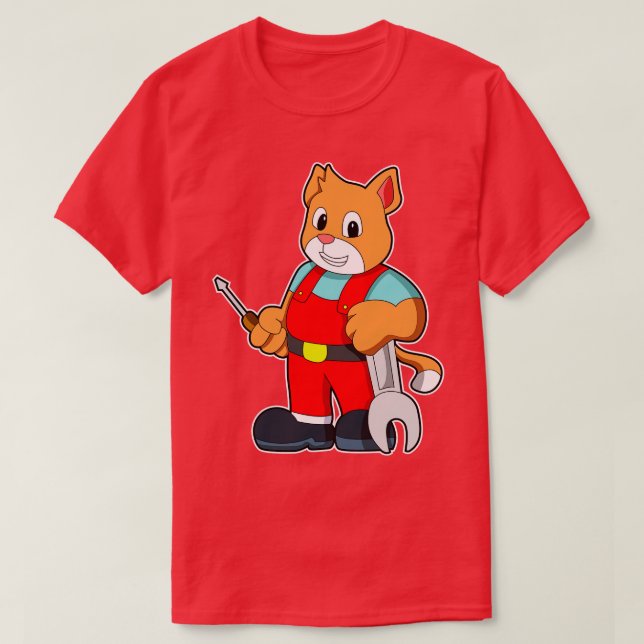 Cat as Mechatronics engineer with Tool T-Shirt (Design Front)