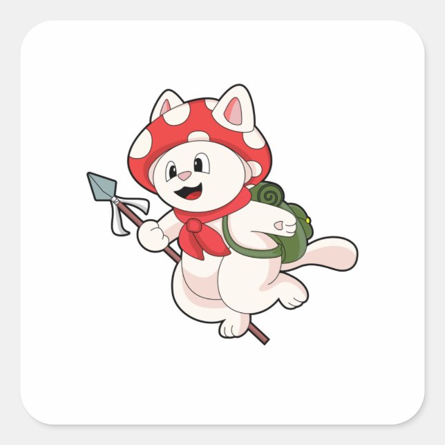 Cat as Mushroom picker with Mushroom Square Sticker (Front)