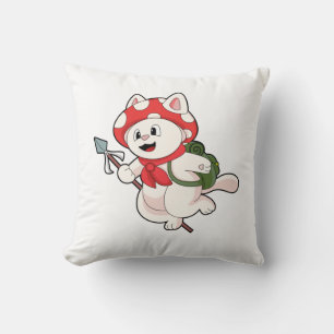 Cat as Mushroom picker with Mushroom Throw Pillow