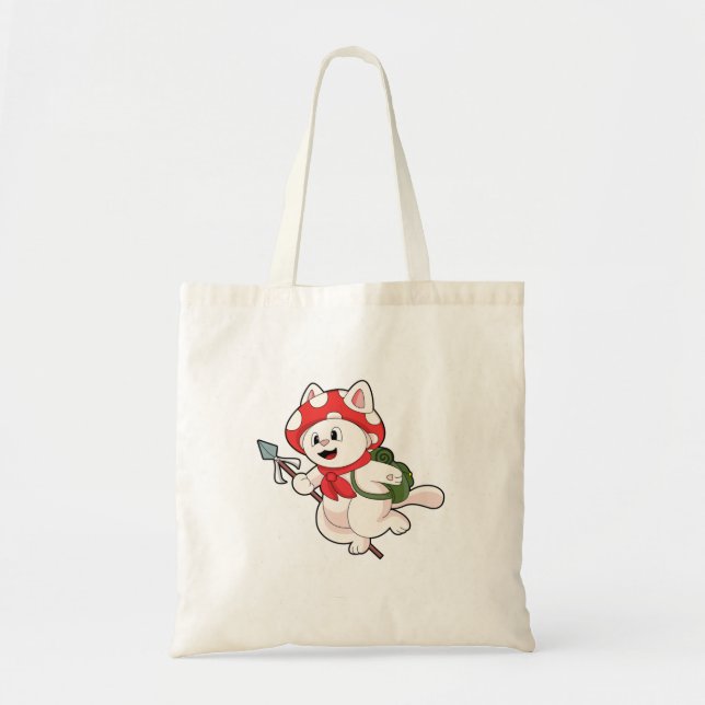 Cat as Mushroom picker with Mushroom Tote Bag (Front)