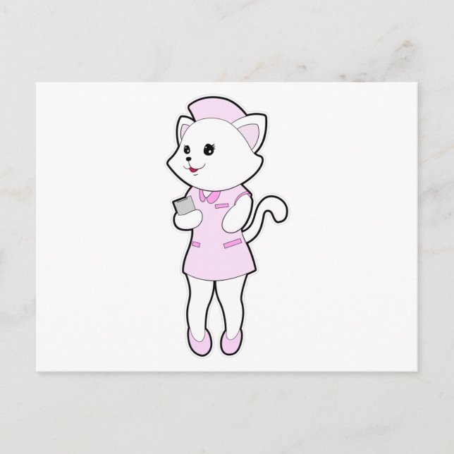 Cat as Nurse with Notepad Postcard (Front)