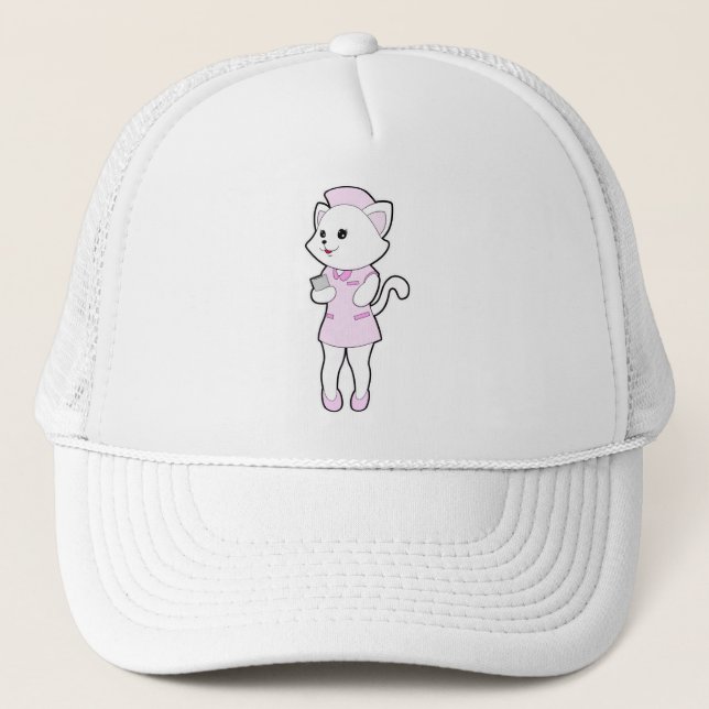 Cat as Nurse with Notepad Trucker Hat (Front)