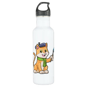 Cat as Painter with Brush & Scarf 710 Ml Water Bottle