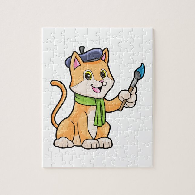 Cat as Painter with Brush & Scarf Jigsaw Puzzle (Vertical)