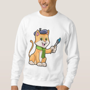 Cat as Painter with Brush & Scarf Sweatshirt