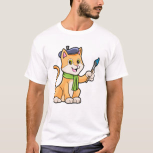 Cat as Painter with Brush & Scarf T-Shirt