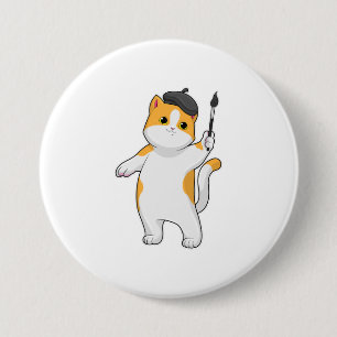 Cat as Painter with Paint brush 3 Inch Round Button