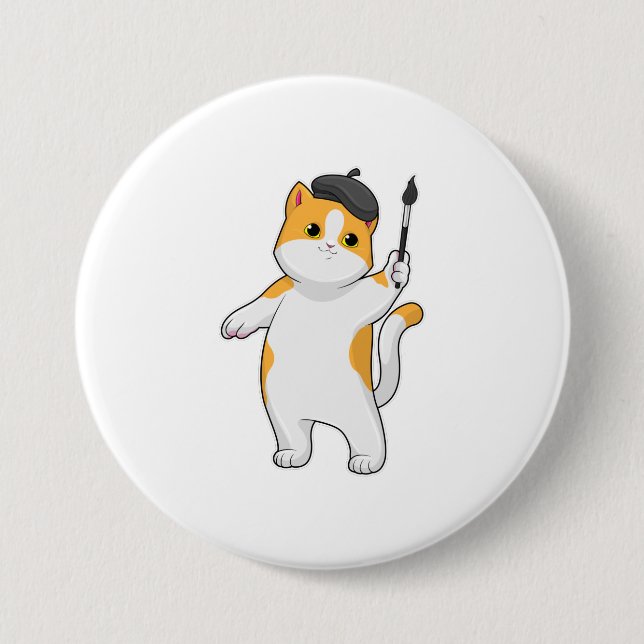 Cat as Painter with Paint brush 3 Inch Round Button (Front)
