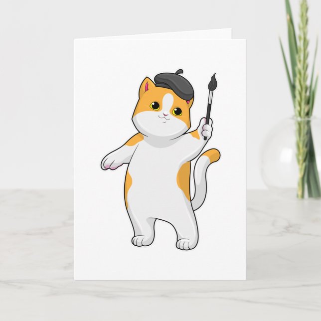 Cat as Painter with Paint brush Card (Front)