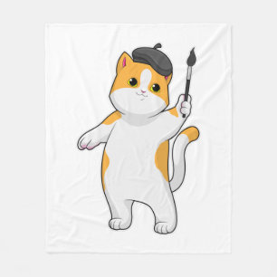 Cat as Painter with Paint brush Fleece Blanket
